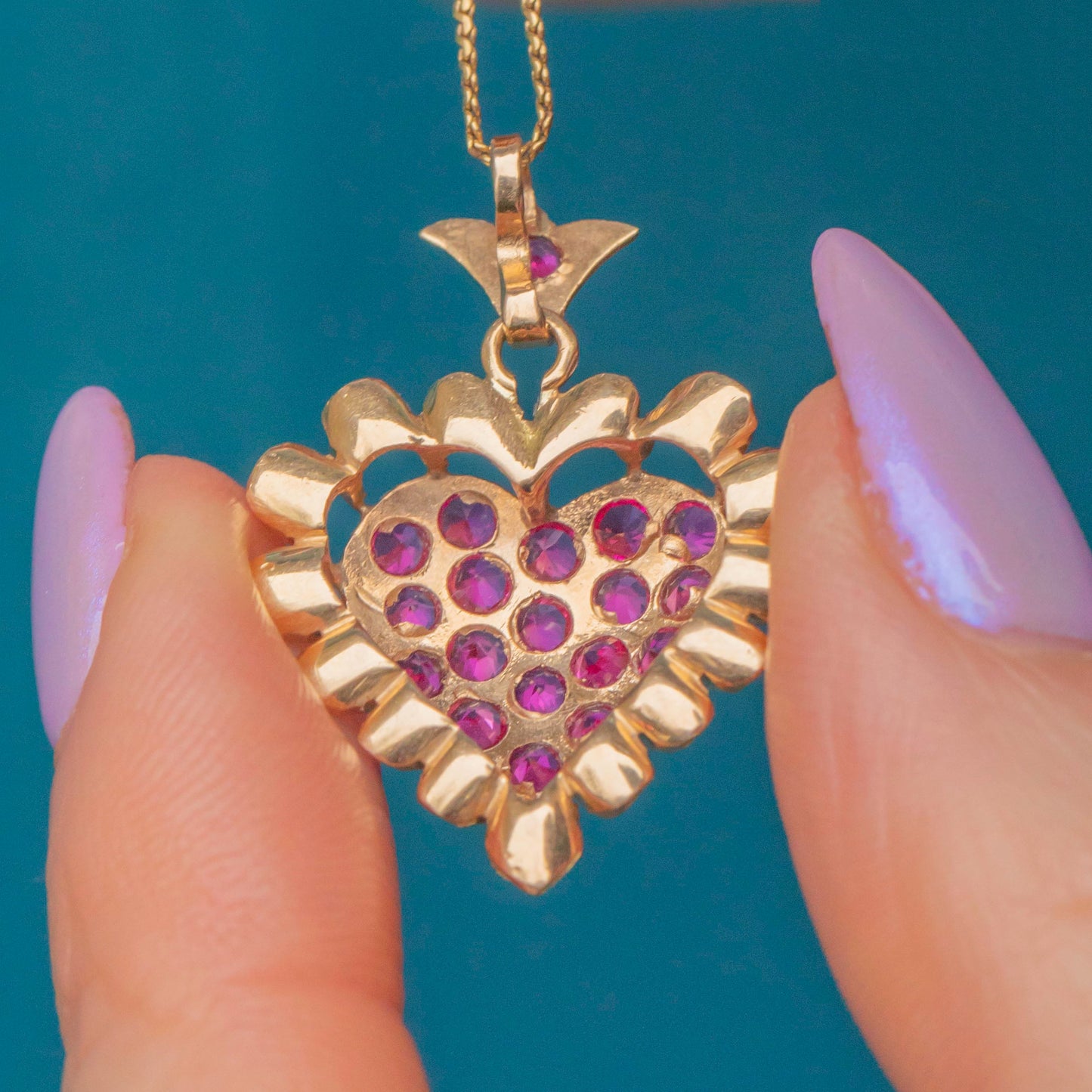 18ct Gold Pink Sapphire Pave Heart Pendant (0.66ct) with 20 Chain
