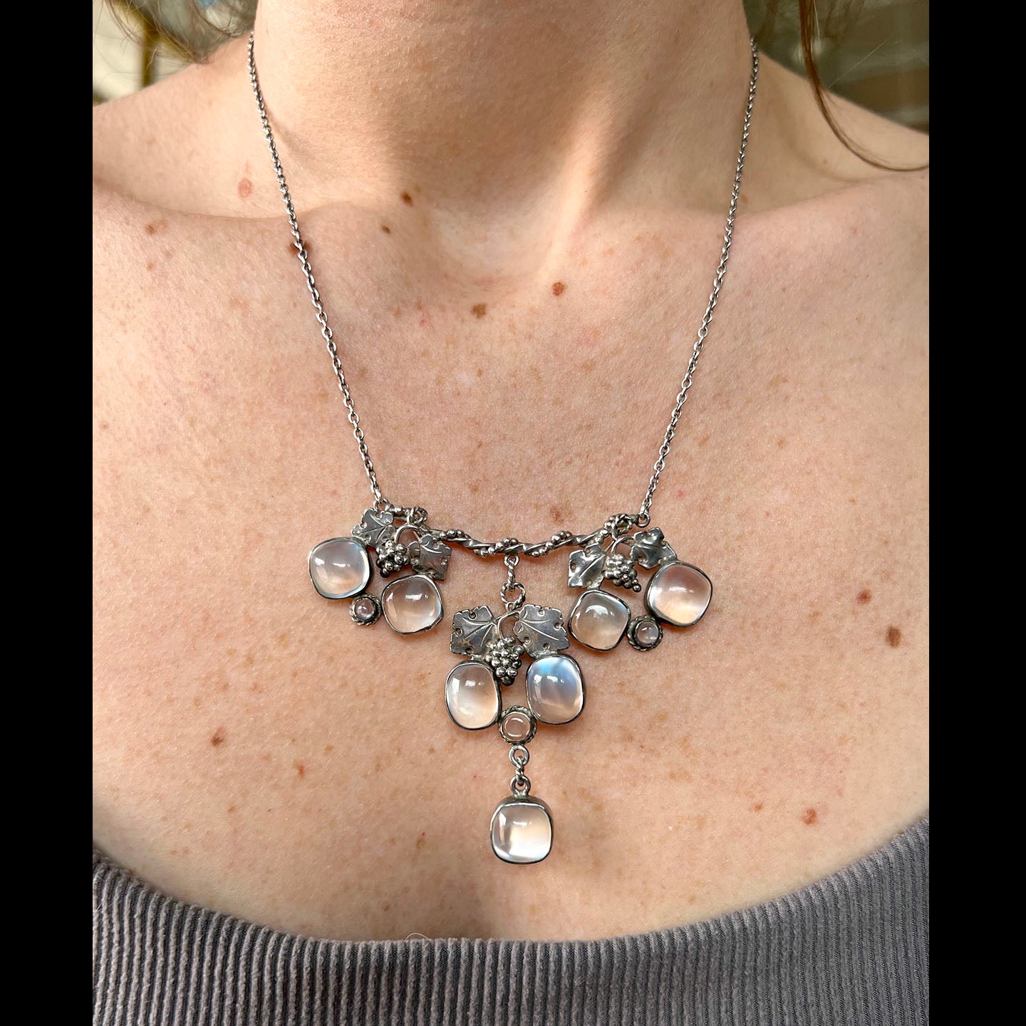 Antique Arts & Crafts Silver Moonstone Necklace