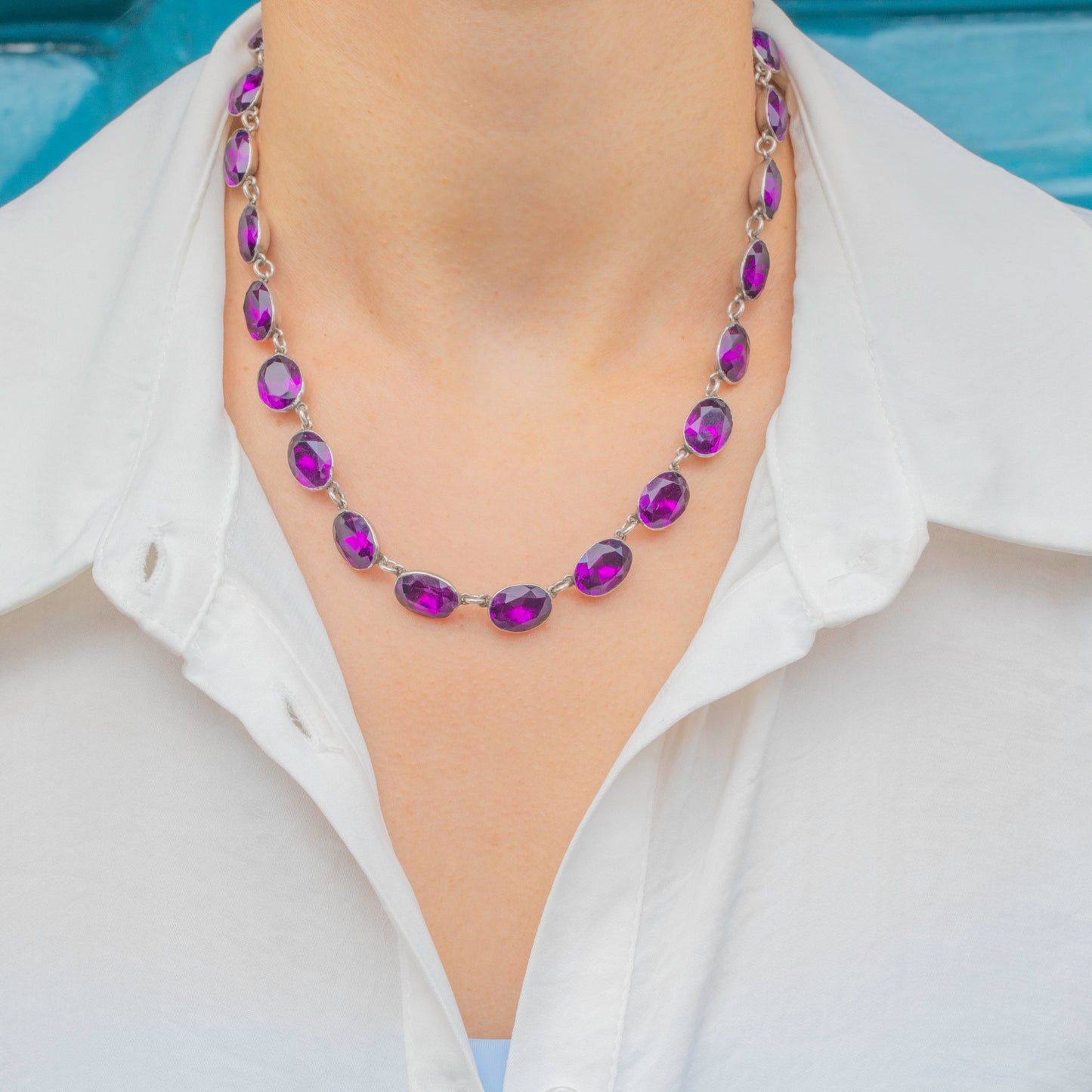 16 Art Deco Amethyst Paste Riviere Necklace