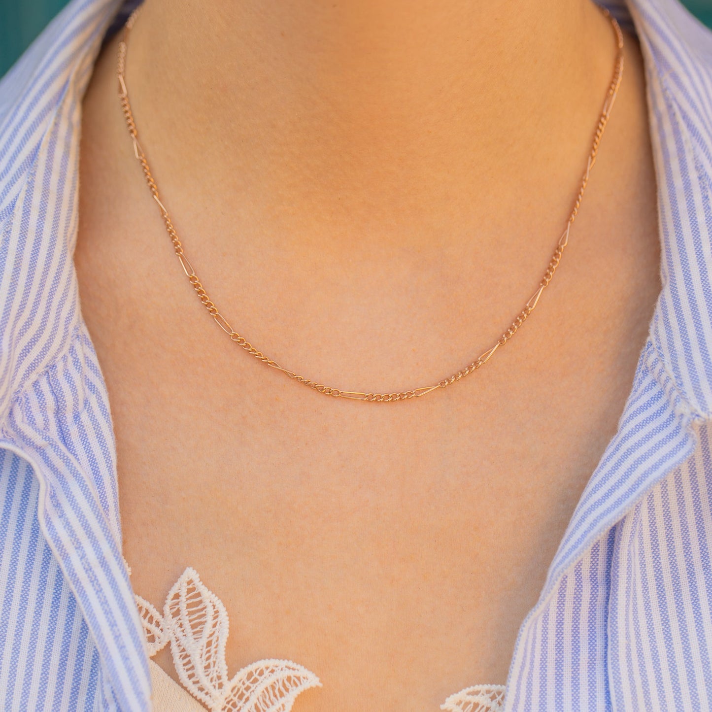 16.5 Antique 9ct Gold Figaro Chain