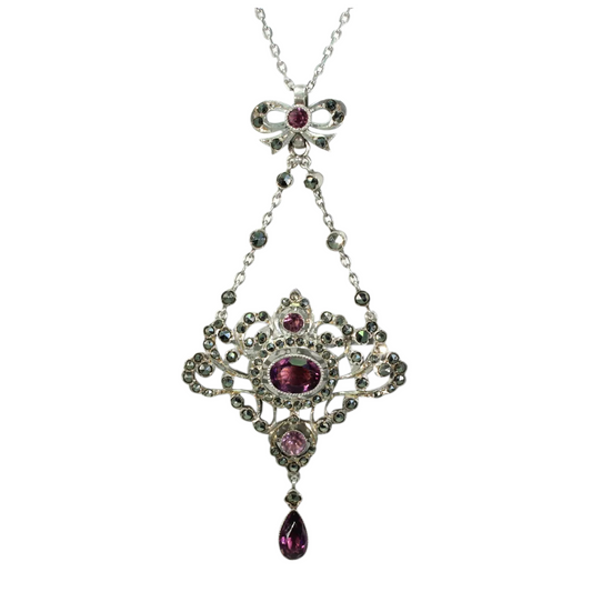 Antique Edwardian Silver Marcasite Amethyst Necklace