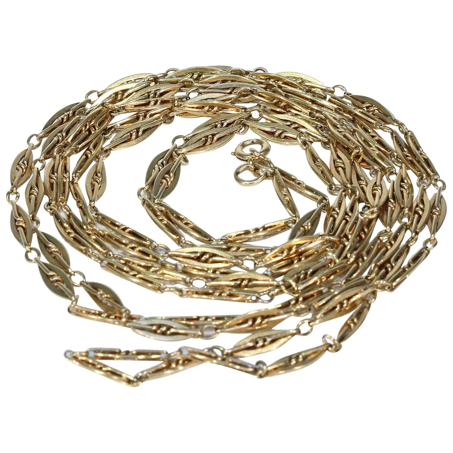 Antique French 60 Long Guard Chain Necklace in 18k Gold, c. 1900