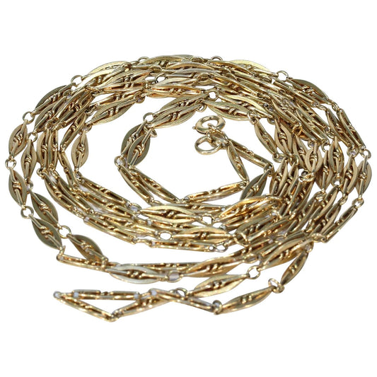 Antique French 60 Long Guard Chain Necklace in 18k Gold, c. 1900