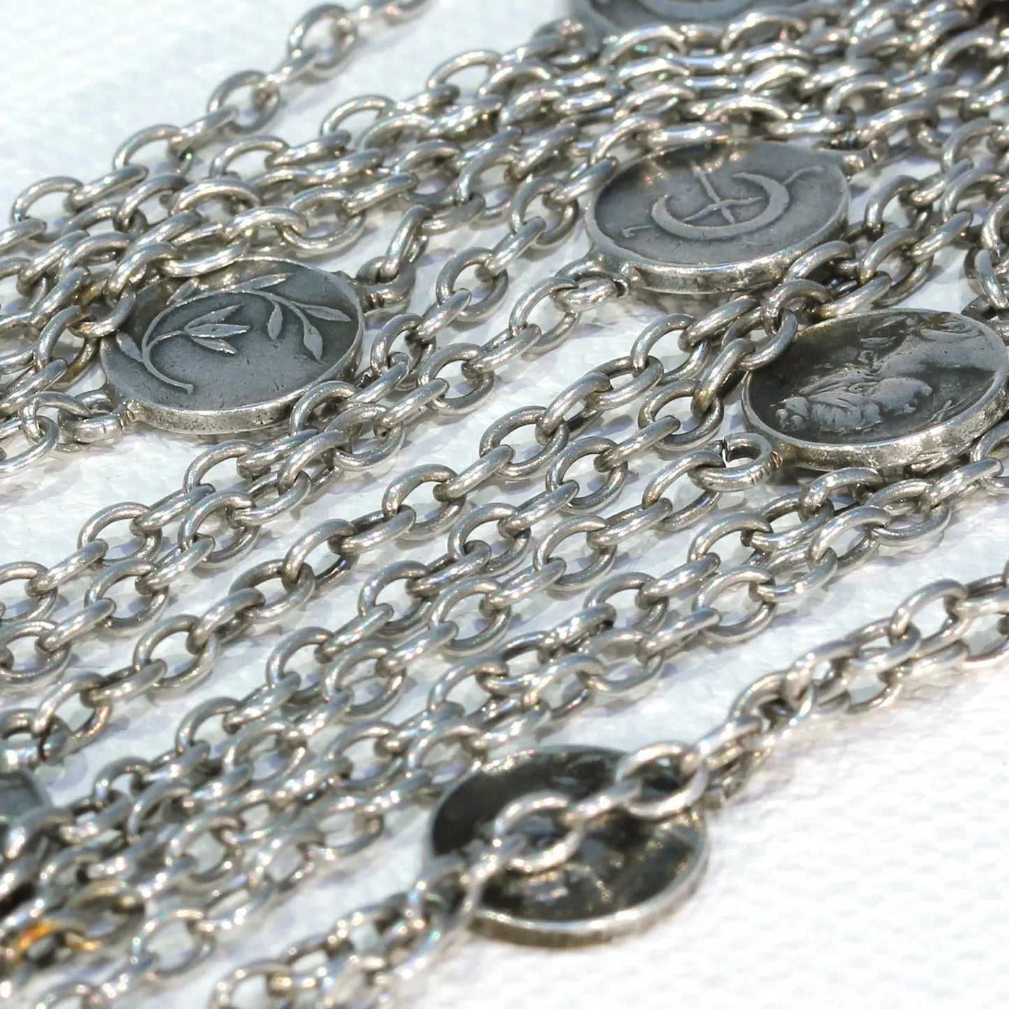 Antique French Art Nouveau Silver Station Necklace