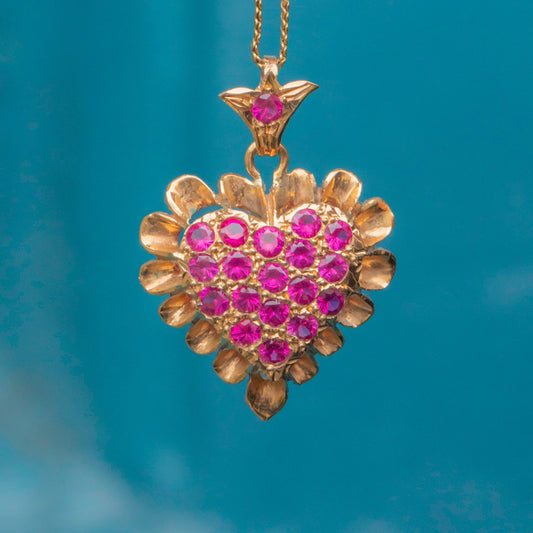 18ct Gold Pink Sapphire Pave Heart Pendant (0.66ct) with 20 Chain