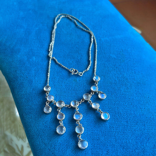 Antique Edwardian Silver Moonstone Drop Necklace, c. 1910