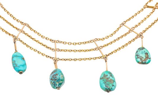 14.5 Antique 9ct Gold Turquoise Collar Necklace
