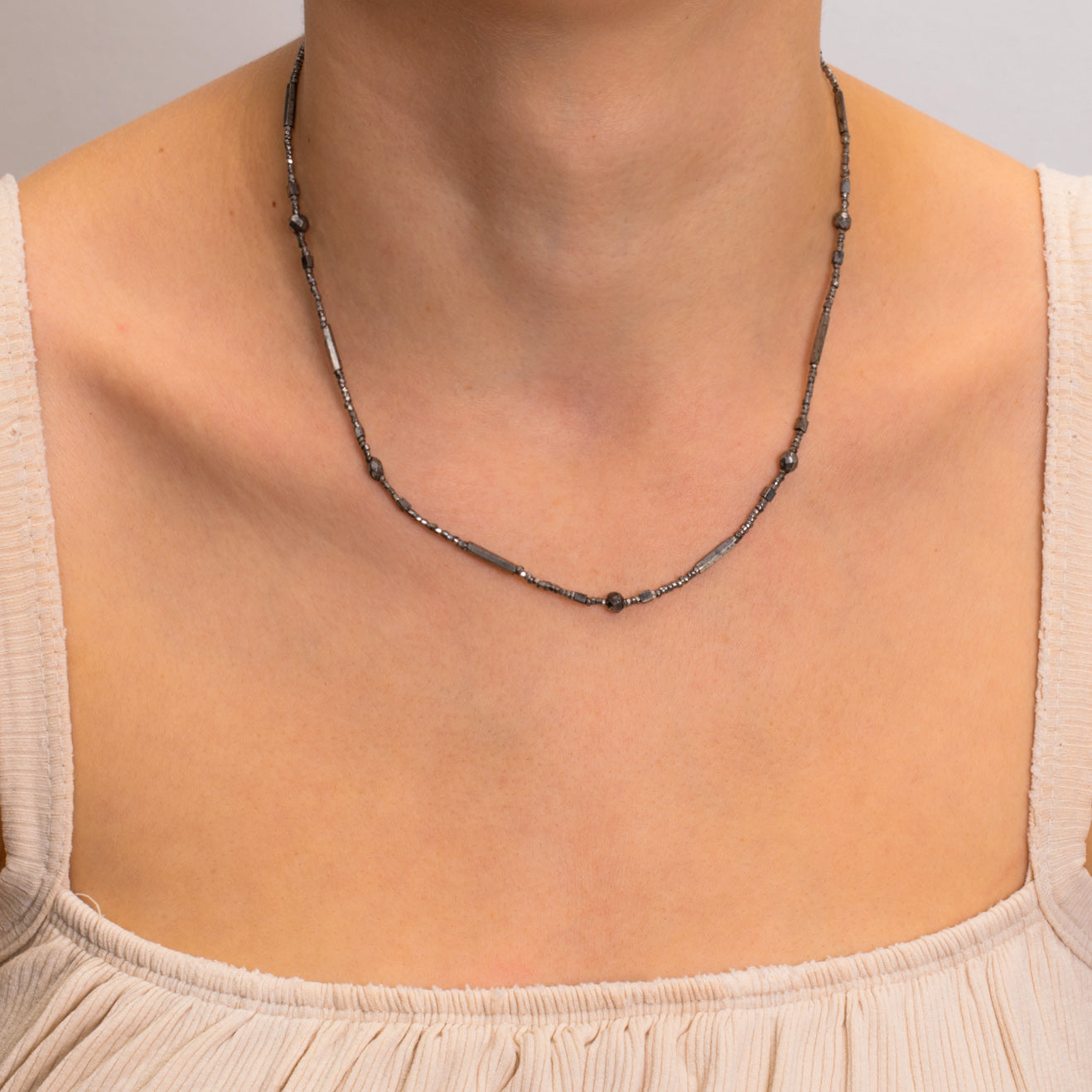 16.5 Georgian Cut Steel Necklace, with 9ct Gold Bolt-Ring