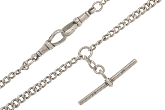 15.5 Sterling Silver Graduating Curb Link Albert Chain, 28.7g