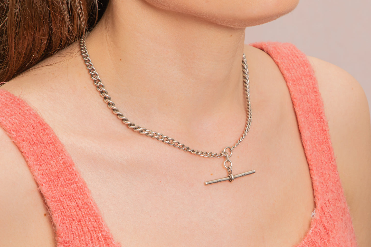 15.5 Sterling Silver Graduating Curb Link Albert Chain, 28.7g