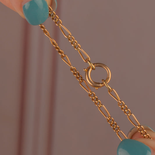 16 Antique 9ct Gold Figaro Chain with Bolt Ring
