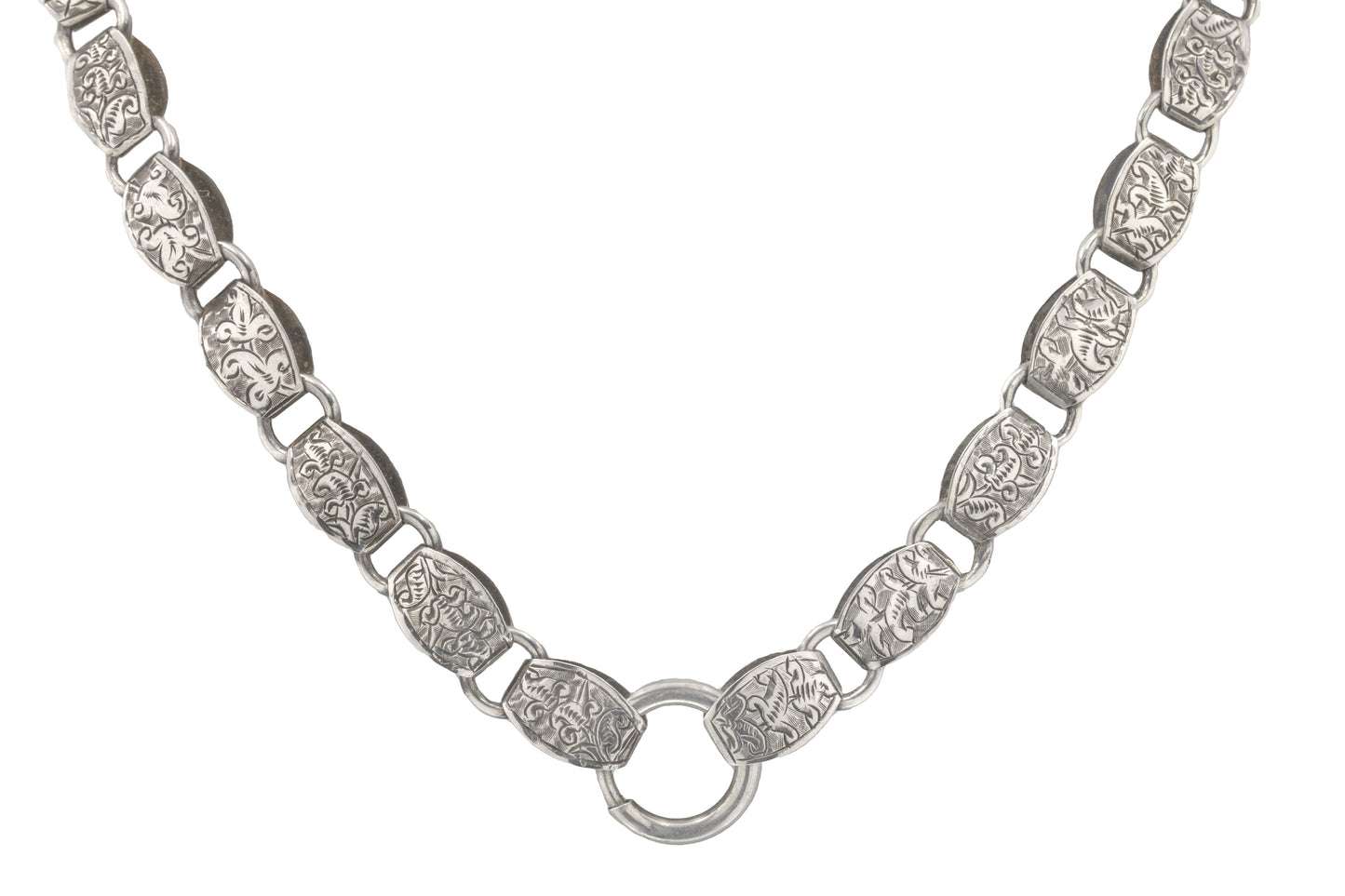 16 Antique Silver Engraved Book Chain Necklace