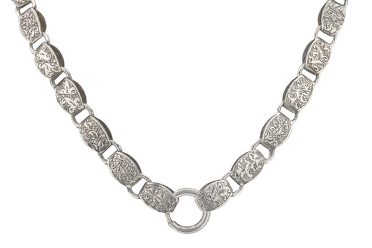 16 Antique Silver Engraved Book Chain Necklace