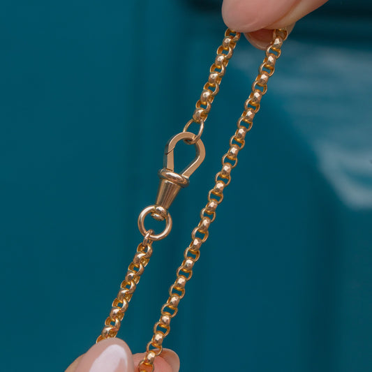 16 Antique 9ct Gold Faceted Belcher Chain, with Dog-Clip