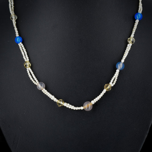 Antique Double Strand Chalcedony Citrine and Pearl 9ct Gold Necklace