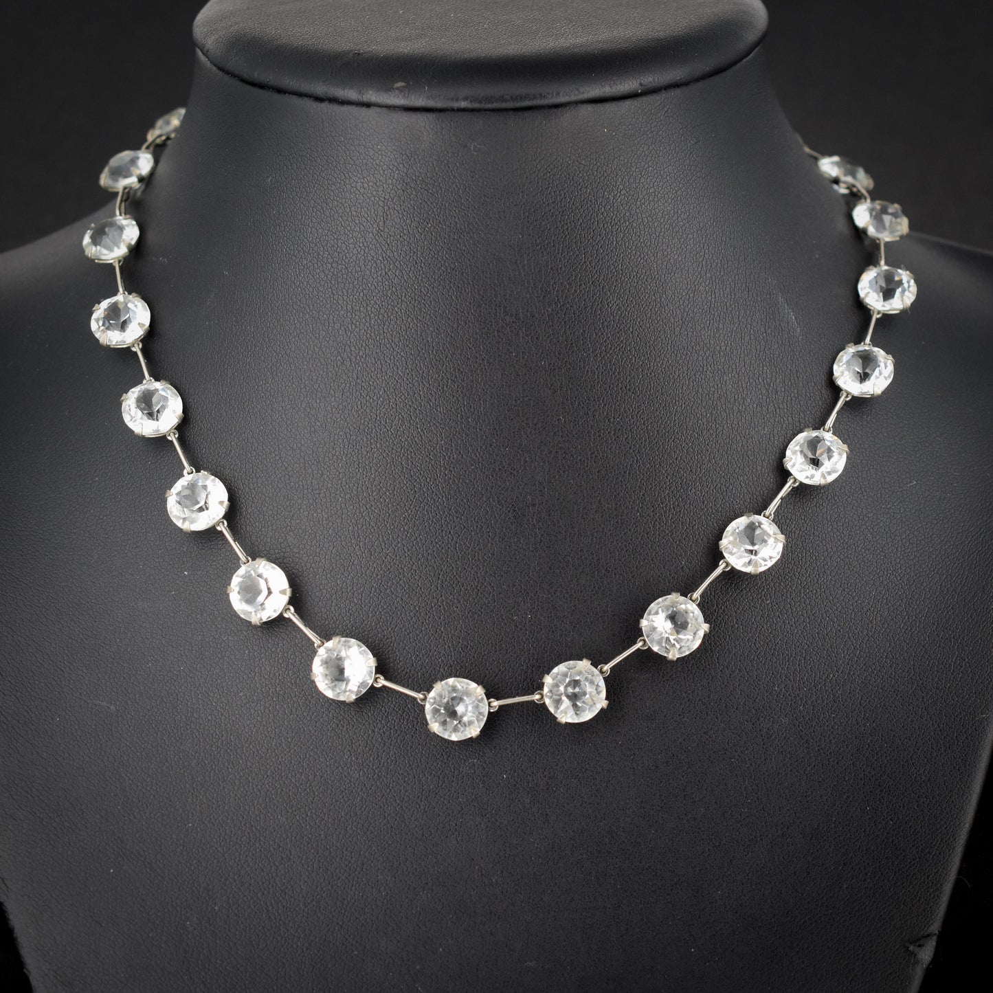 Antique Clear Paste Riviere Silver Short Collar Necklace | 15.5