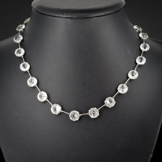 Antique Clear Paste Riviere Silver Short Collar Necklace | 15.5