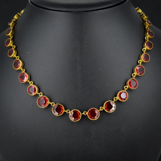 Antique Red Paste Gold Gilt Riviere Necklace | Edwardian