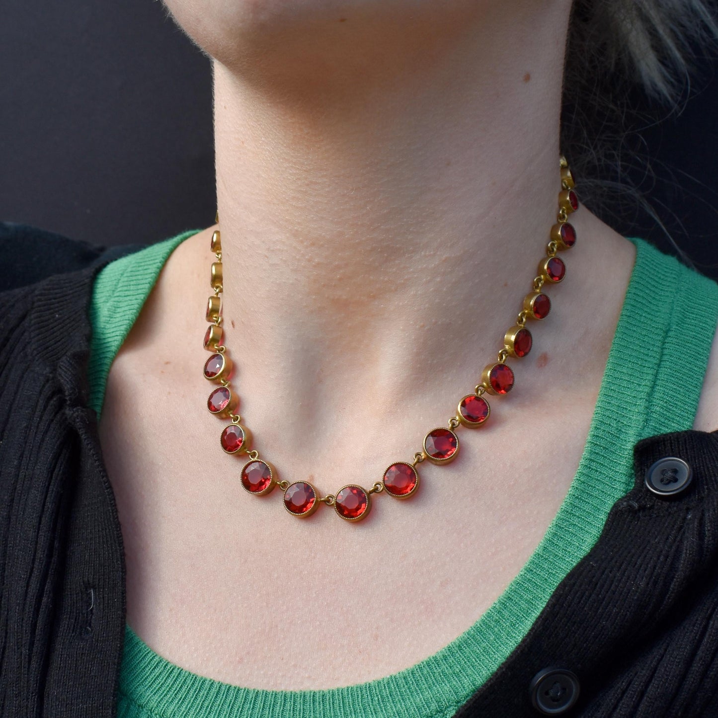Antique Red Paste Gold Gilt Riviere Necklace | Edwardian