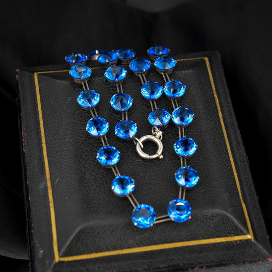Art Deco Silver Blue Paste Riviere Necklace | 15