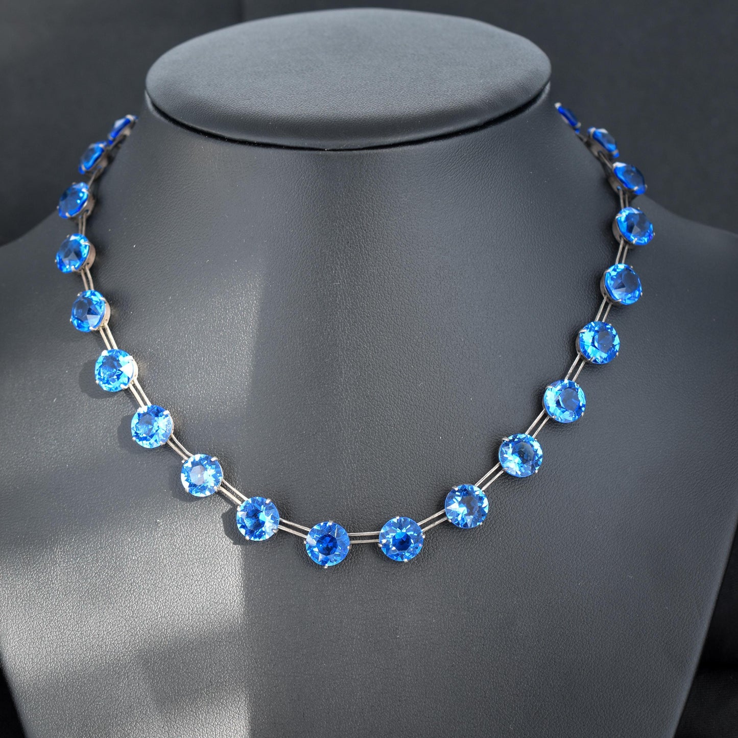 Art Deco Silver Blue Paste Riviere Necklace | 15