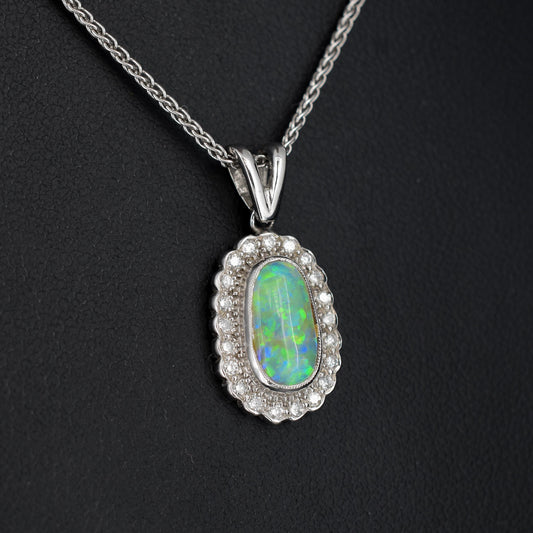 Opal and Diamond 18ct White Gold Pendant Necklace | 17.75