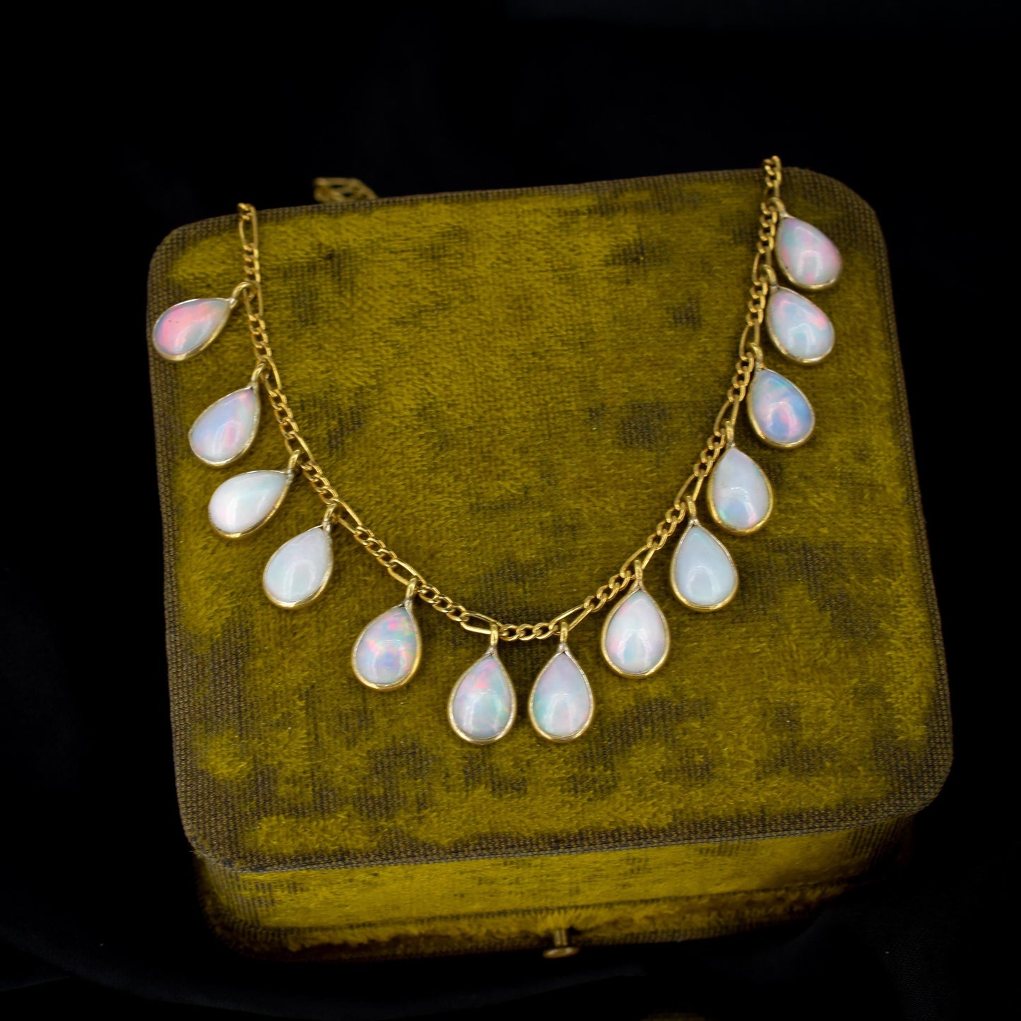 Natural Opal Silver Gold Gilt Figaro Fringe Necklace