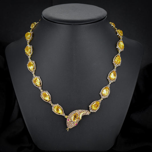 Rose Cut Diamond and Citrine Gold Snake Serpent Necklace  | 18