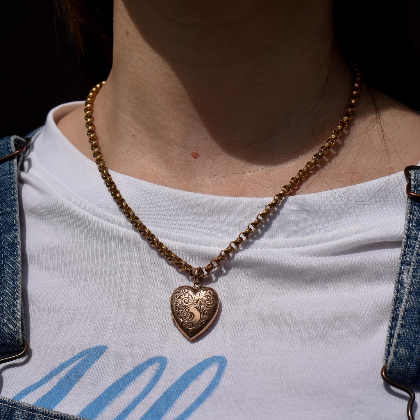 Antique Heart Locket Pendant Necklace 18.5