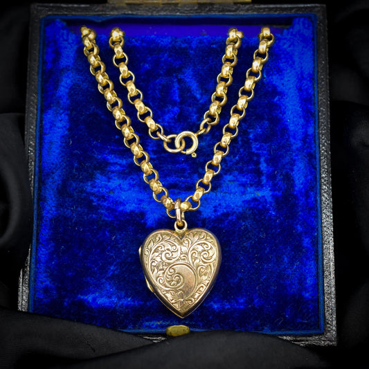 Antique Heart Locket Pendant Necklace 18.5