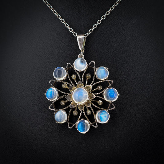 Antique Moonstone Sterling Silver Drop Pendant Necklace | 22