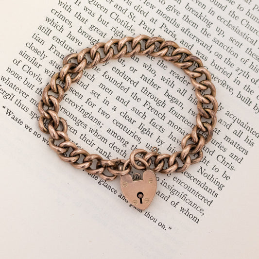 Victorian Chunky Curb Link Heart Padlock Bracelet, Rose Gold