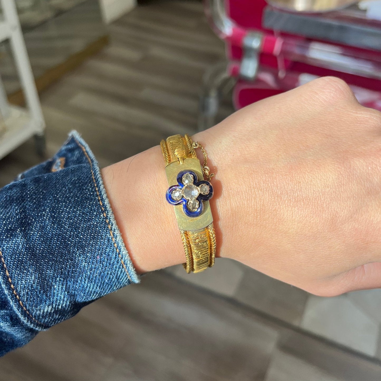 Victorian Diamond and Enamel Fancy Mesh Bracelet