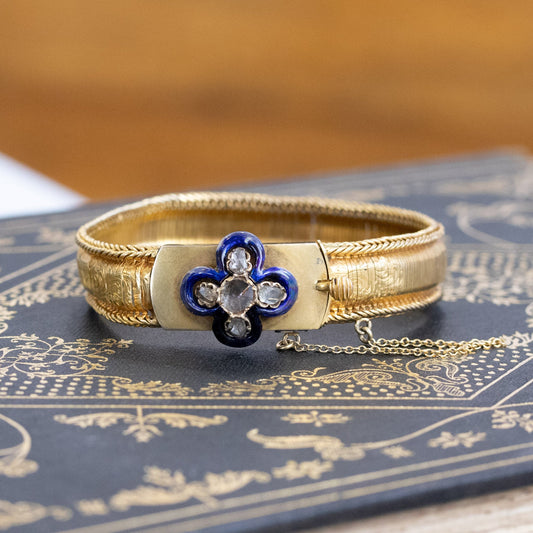 Victorian Diamond and Enamel Fancy Mesh Bracelet